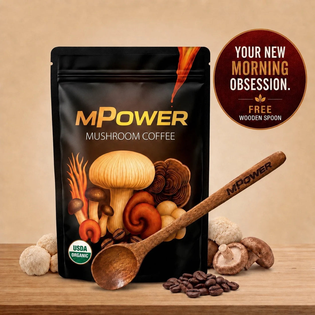 FuelMPOWER Mushroom Coffee (1 Bag) + Wooden Spoon